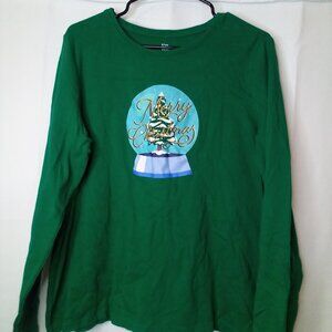 Kim Rogers Shirt Women XL Long Sleeve Merry Christmas Tree Green